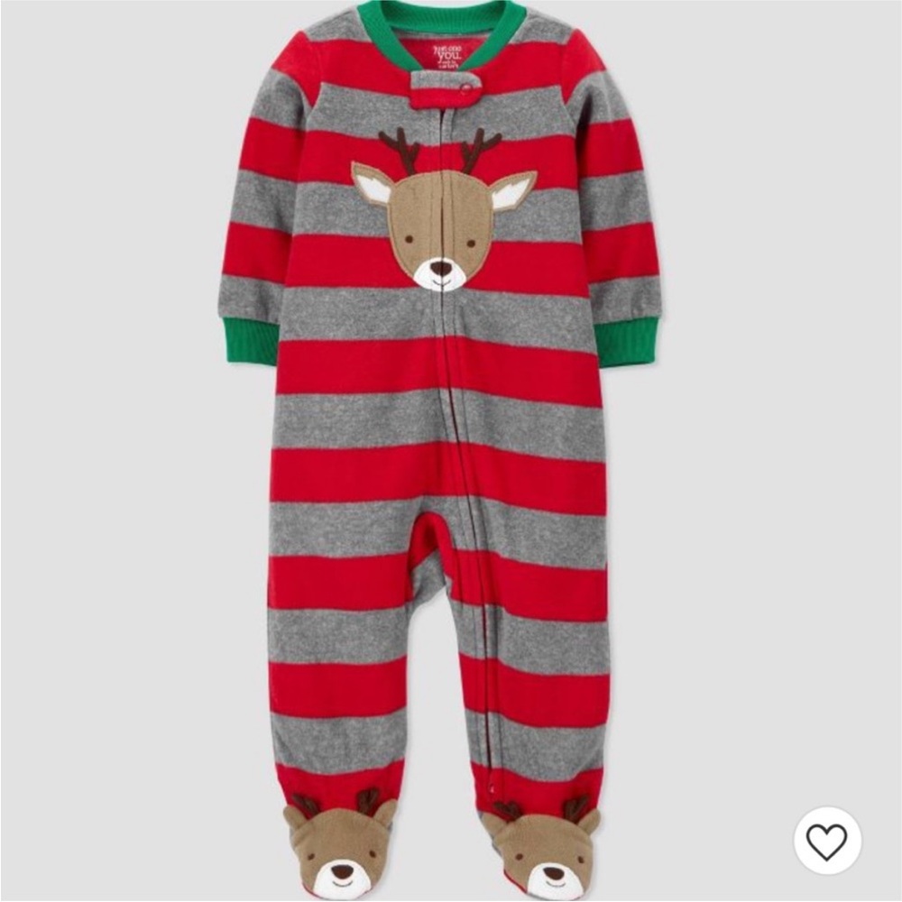 Carter's Red and Gray Striped Reindeer Footie